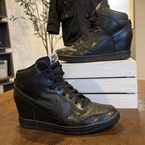 Nike Shoes - Nike Dunk Sky High Triple Black Leather / Snakeskin / Size 7.5